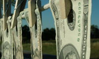 US twenty dollar bills on a clothes line